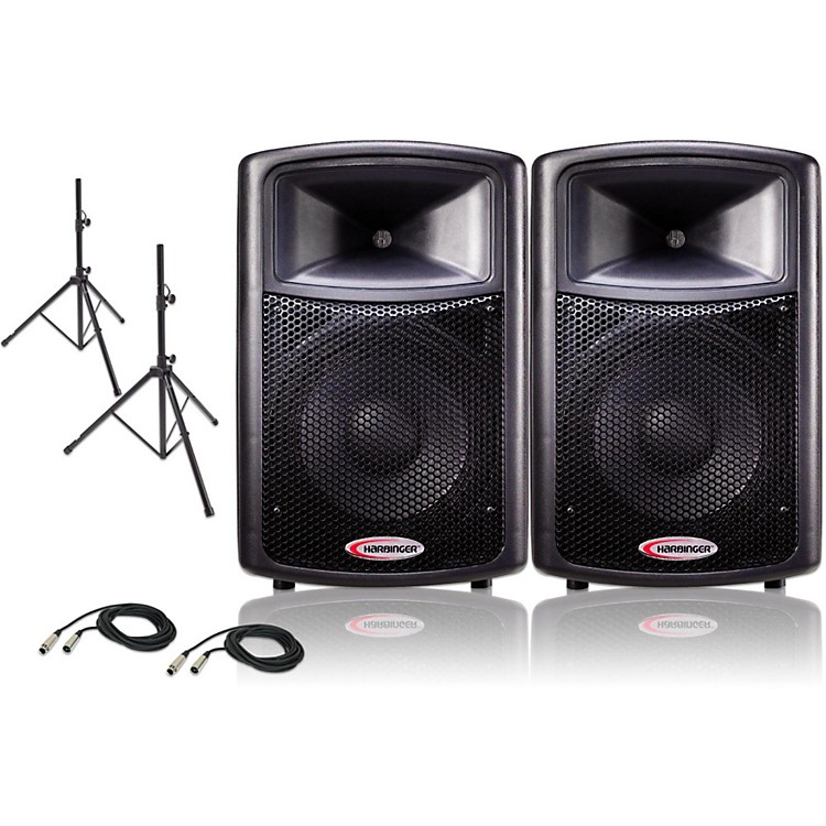 Harbinger 12 Powered PA Speaker Pair with Stands and Cables