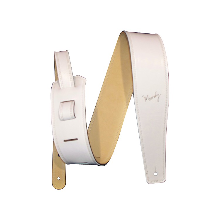 Moody 4" Luxury White Leather Guitar Strap with Cream Leather Back