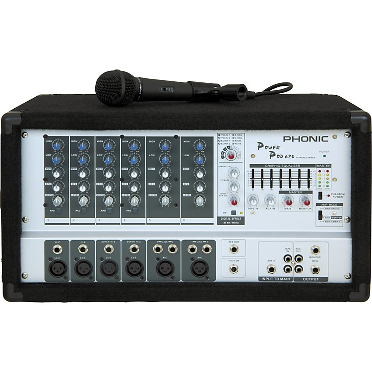 Phonic Powerpod 620 Powered Mixer with Microphone and Speaker Cables