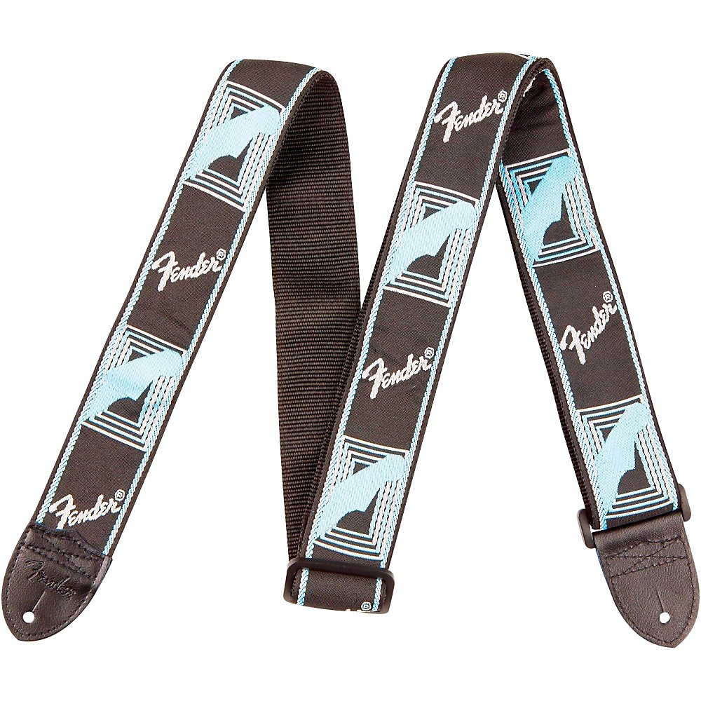 Fender 2" Monogrammed Guitar Strap Black, Light Gray, and Metallic Blue