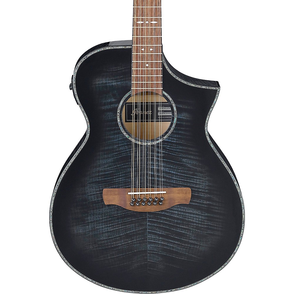 Ibanez AEWC4012FM 12String AcousticElectric Guitar Transparent Black Burst 4549763197603 eBay